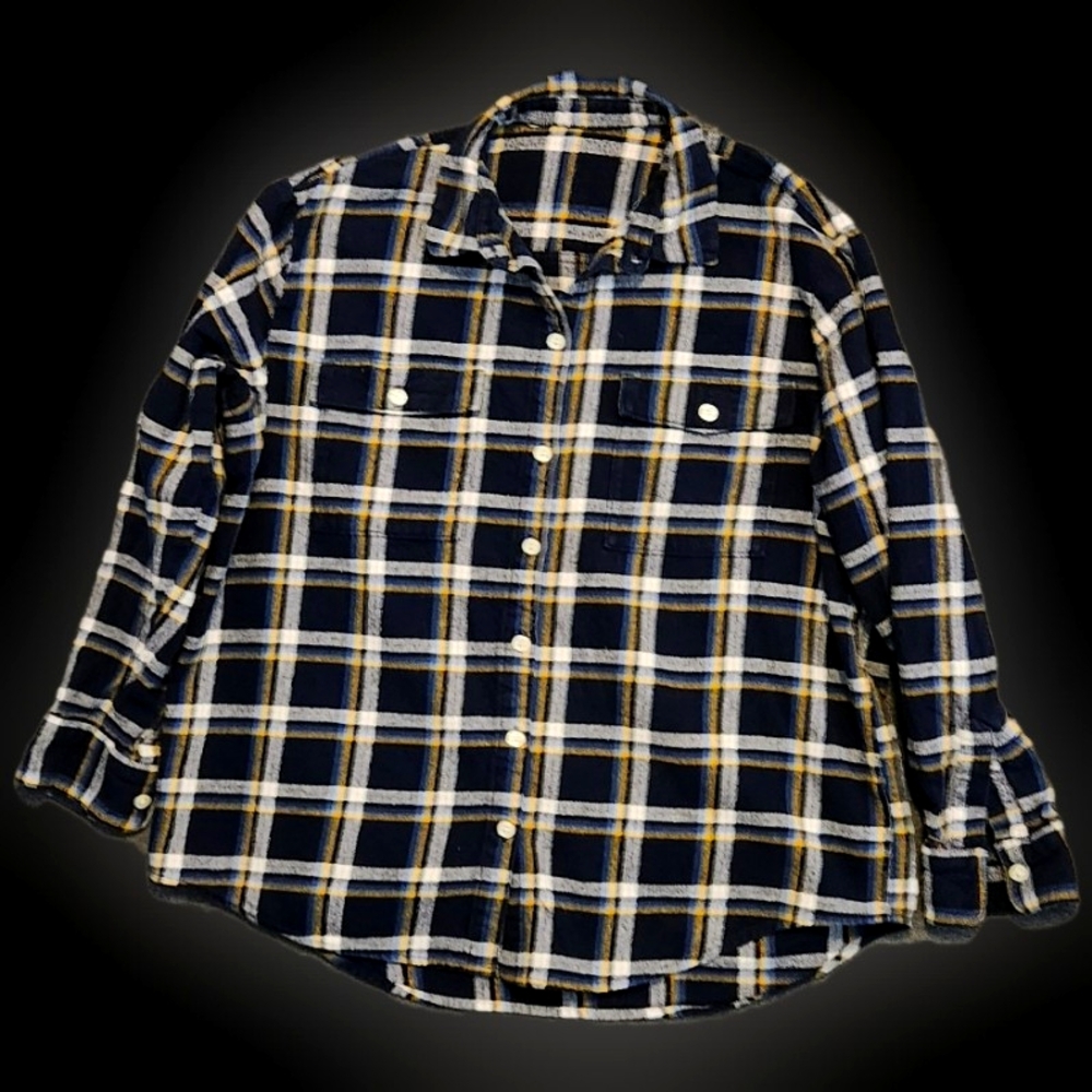 #MC5 Men’s Dark Blue Plaid Button Down Shirt With 2 Front Pockets